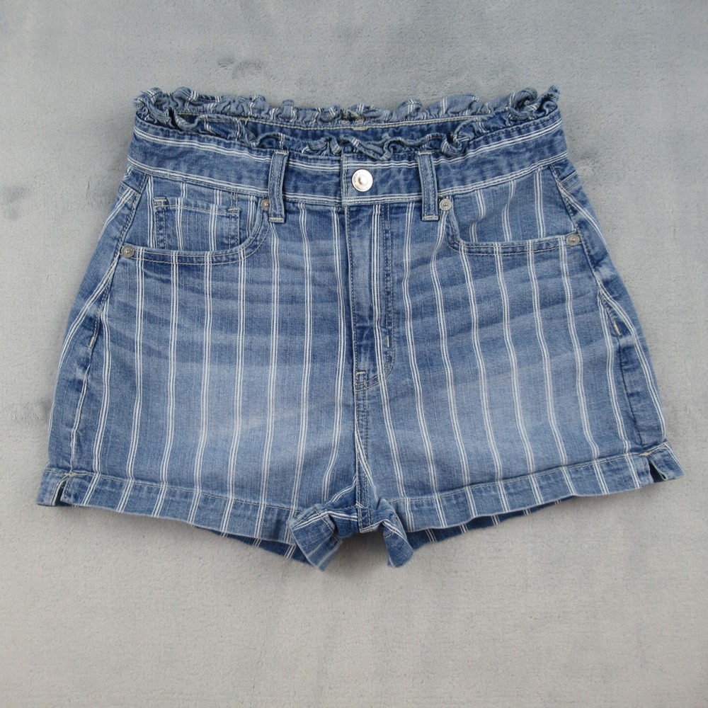 American Eagle Highest Rise Mom Short Womens 2 Blue White Striped Paperbag Waist